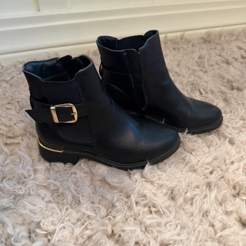 PrettyLittleThing Black Ankle Boots with Gold Accent